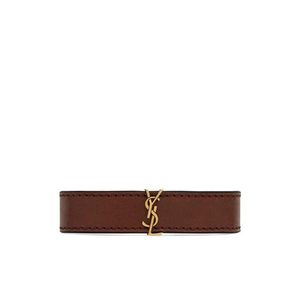 SAINT LAURENT YSL Monogram Leather Bracelet Men BROWN Bracelets